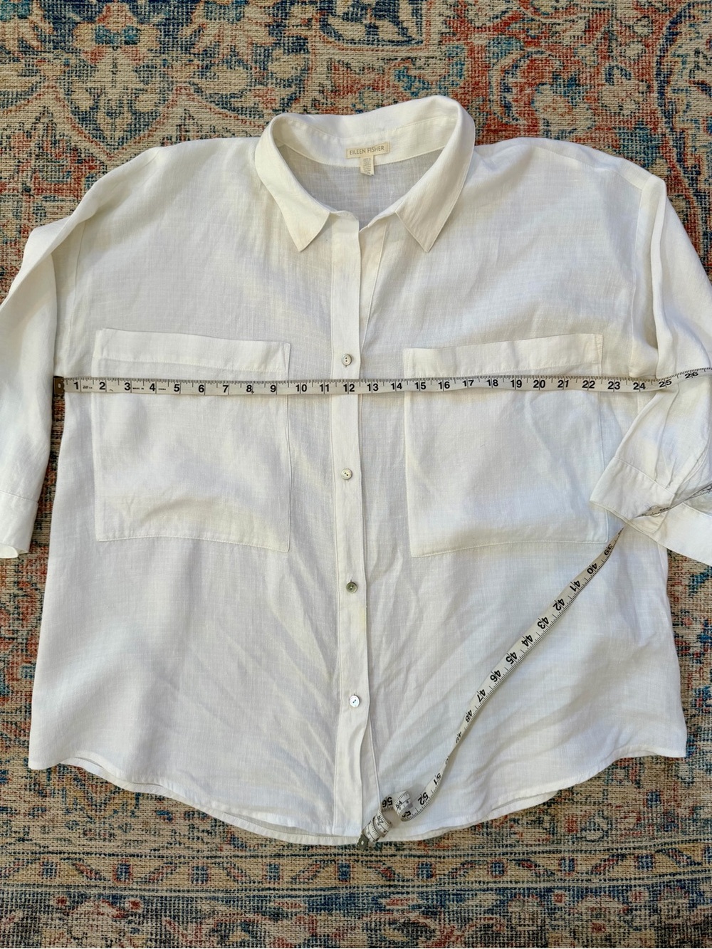 Eileen Fisher Top Linen Tencel White Collared Button Down Shirt Blouse Spring L - Picture 9 of 10